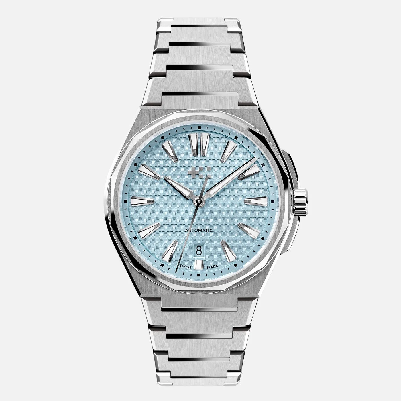 Christopher Ward The Twelve, ice blue textured dial, integrated steel bracelet, date at six o'clock