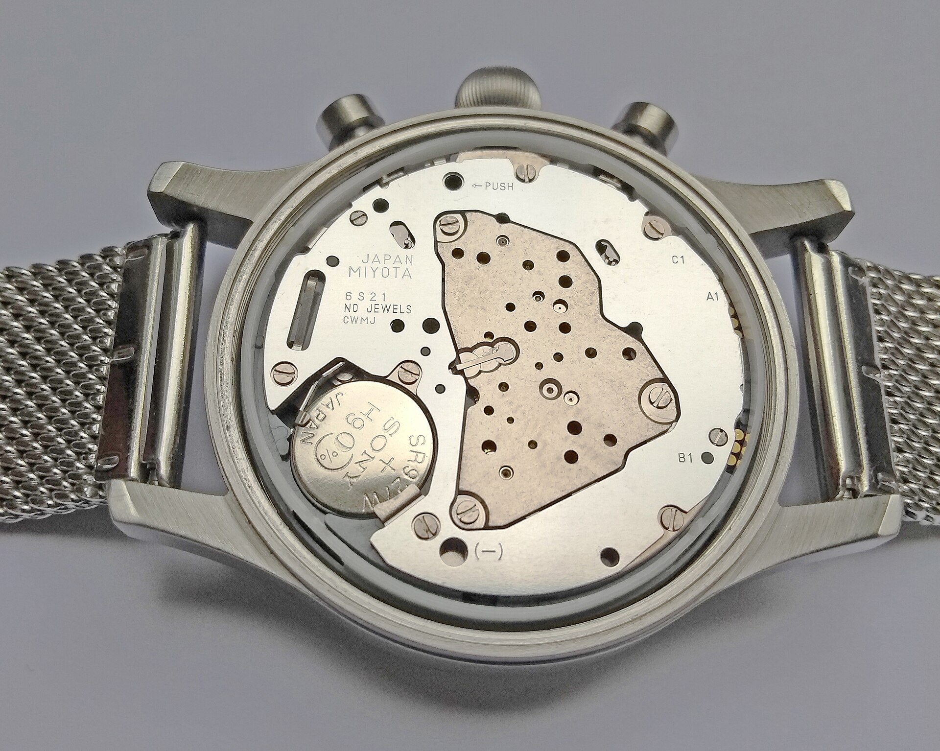 A Miyota 6S21 quartz chronograph movement, uncased
